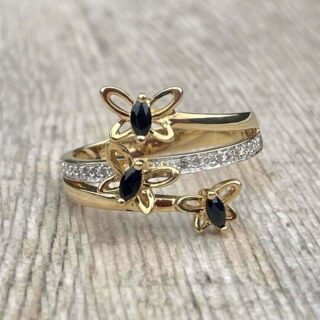 Bague papillon saphirs diamants en or 18 carats d&rsquo;occasion