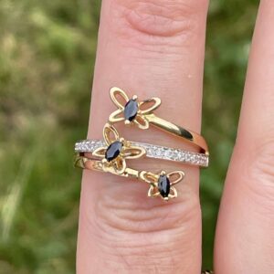 Bague papillon saphirs diamants en or 18 carats d’occasion