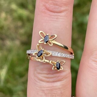 Bague papillon saphirs diamants en or 18 carats d&rsquo;occasion