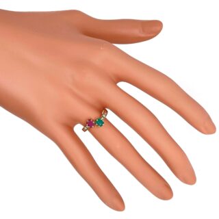 Bague toi et moi émeraude rubis en or 18 carats d&rsquo;occasion