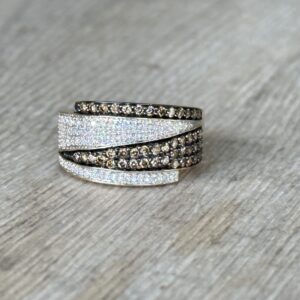 Bague bandeau diamants bruns en or 18 carats d’occasion