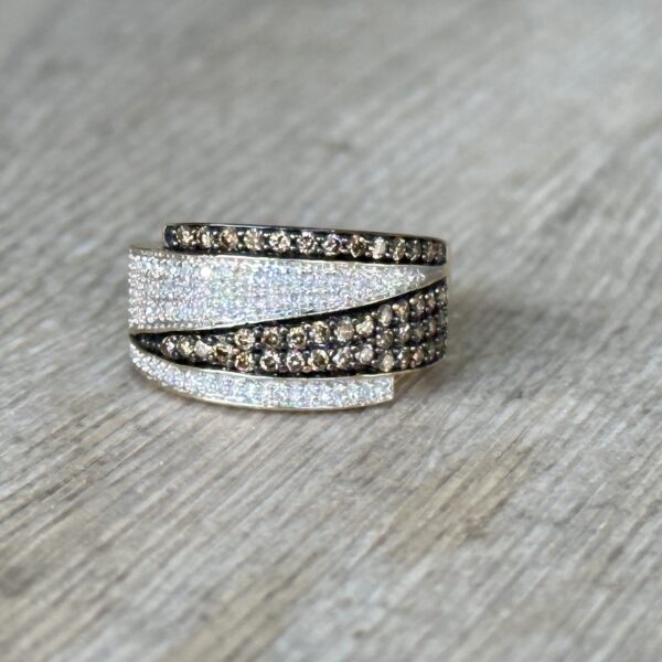 Bague bandeau diamants bruns or 18 carats occasion