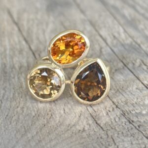 Bague citrine quartz fumés en or 18 carats d’occasion