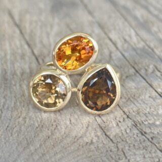 Bague citrine quartz fumés en or 18 carats d&rsquo;occasion