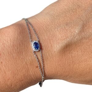 Bracelet Marguerite saphir diamants en or 18 carats d’occasion