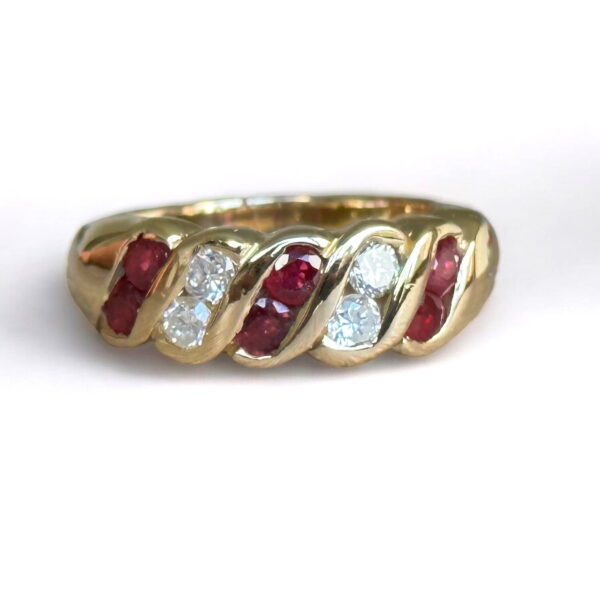 Bague jonc rubis diamants or 18 carats occasion