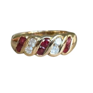 Bague jonc rubis diamants en or 18 carats d'occasion