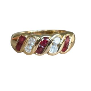 Bague jonc rubis diamants en or 18 carats d’occasion