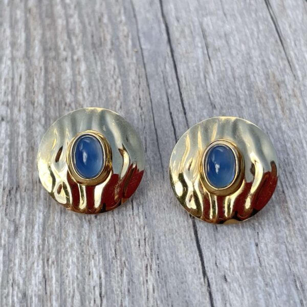 Boucles d’oreilles saphirs cabochons or 18 carats occasion