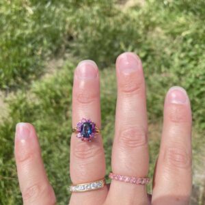 Bague Marguerite Saphir Tourmalines roses en or 18 carats d’occasion