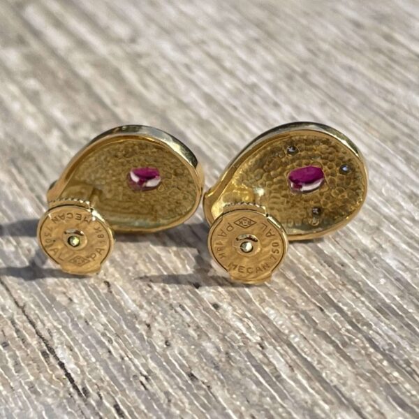 Boucles d’oreilles rubis diamants or 18 carats occasion