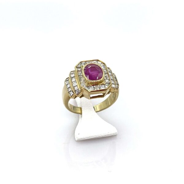 Bague rubis diamants princesse or 18 carats occasion