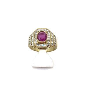 Bague rubis diamants princesse en or 18 carats d’occasion