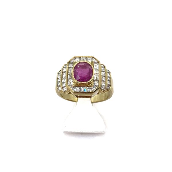 Bague rubis diamants princesse or 18 carats occasion