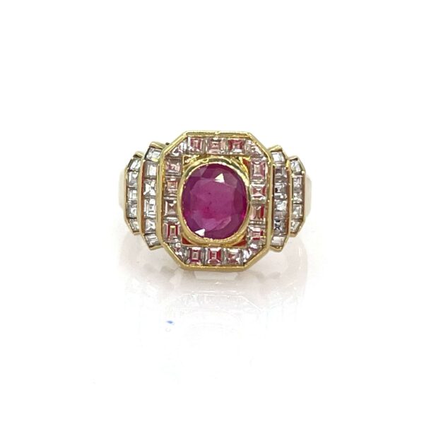 Bague rubis diamants princesse or 18 carats occasion