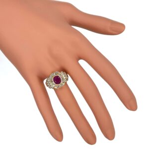 Bague rubis diamants princesse en or 18 carats d’occasion