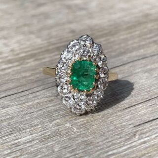 Bague Marquise émeraude diamants en or 18 carats d&rsquo;occasion