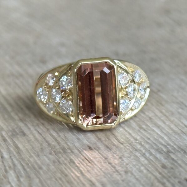 Bague Tourmaline rose diamants or 18 carats occasion