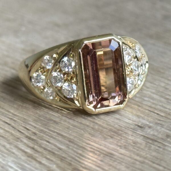 Bague Tourmaline rose diamants or 18 carats occasion