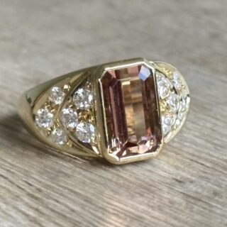 Bague tourmaline rose diamants en or 18 carats d&rsquo;occasion
