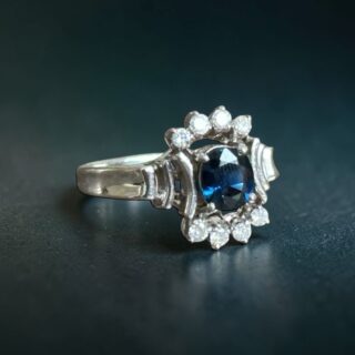 Bague saphir 0.80 ct diamants or 18 carats vintage