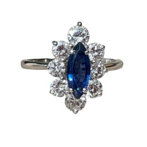 Bague marquise saphir diamants