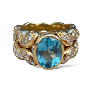 Bague topaze diamants en or 18 carats d’occasion