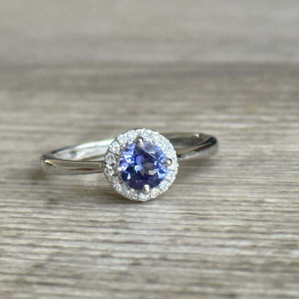 Bague Halo tanzanite diamants or 18 carats occasion