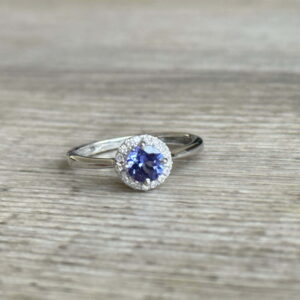 Bague Halo tanzanite diamants en or 18 carats d’occasion