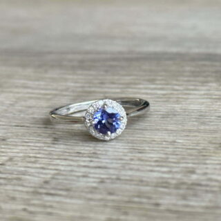 Bague Halo tanzanite diamants en or 18 carats d&rsquo;occasion