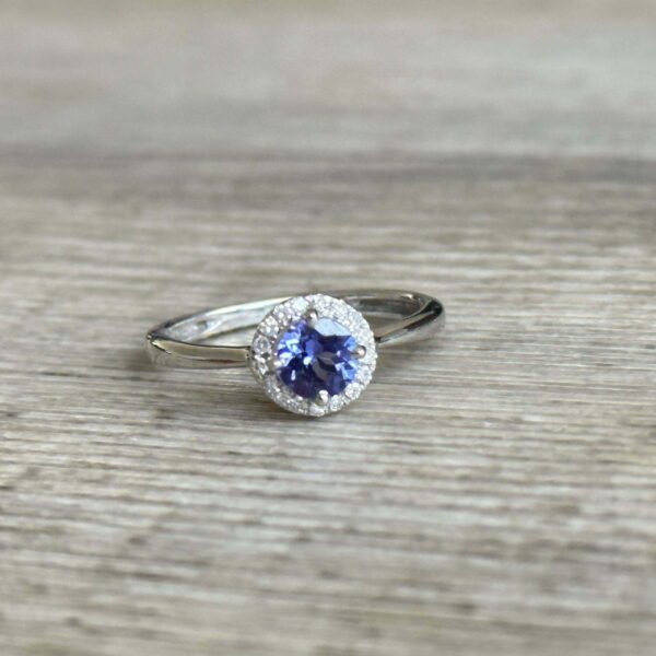 Bague Halo tanzanite diamants or 18 carats occasion