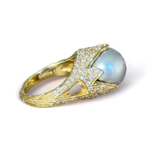 Bague Samira 13 perle de Tahiti diamants or 18 carats