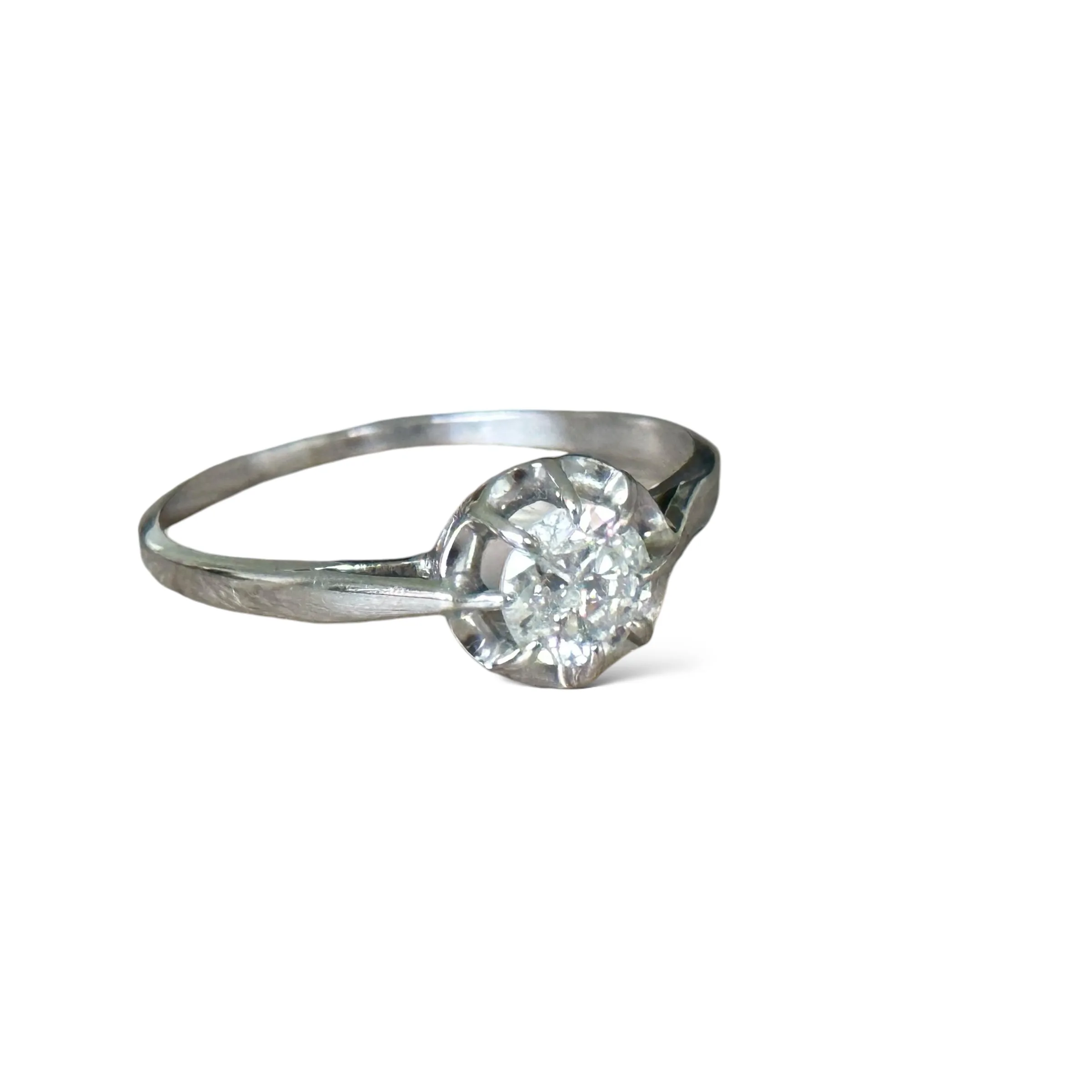 Bague Solitaire En Or Blanc 18 Carats Avec Diamant - Taille 51, 2.33g, état Parfait