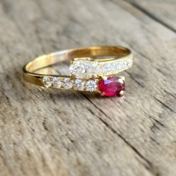 Bague Toi et Moi rubis diamants or 18 carats occasion