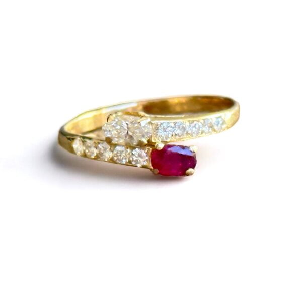 Bague Toi et Moi rubis diamants or 18 carats occasion