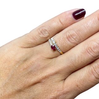 Bague Toi et Moi rubis diamants en or 18 carats d’occasion