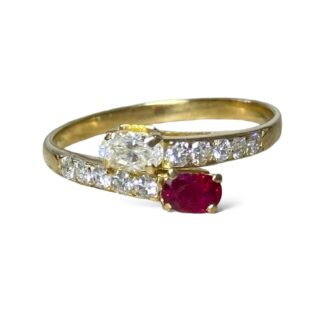 Bague Toi et Moi rubis diamants en or 18 carats d’occasion