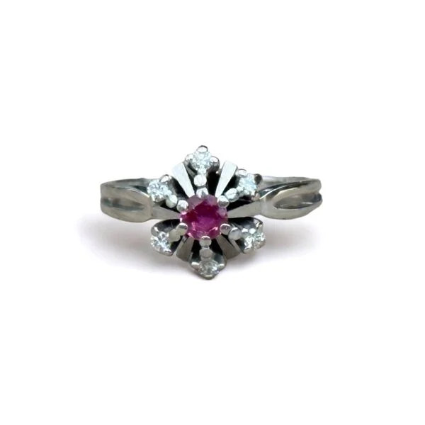 Bague marguerite rubis diamants or 18 carats occasion