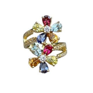 Bague fleurs pierres fines diamants en or 18 carats