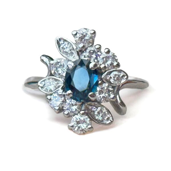 Bague fleur saphir diamants or 18 carats