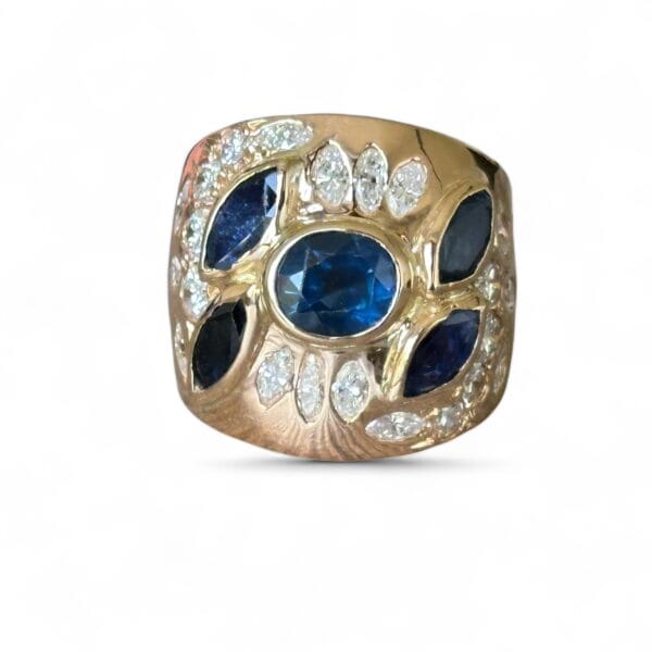 Bague saphirs diamants or rose 18 carats