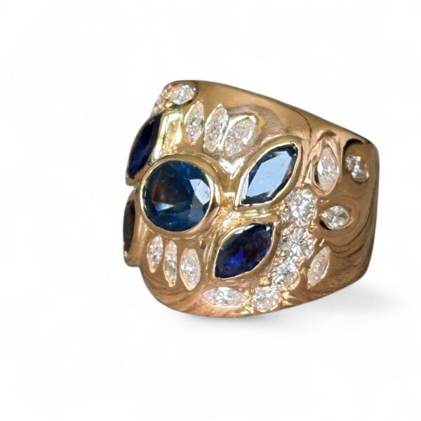 Bague saphirs diamants or rose 18 carats