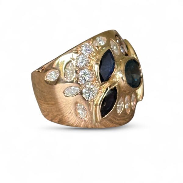 Bague saphirs diamants or rose 18 carats