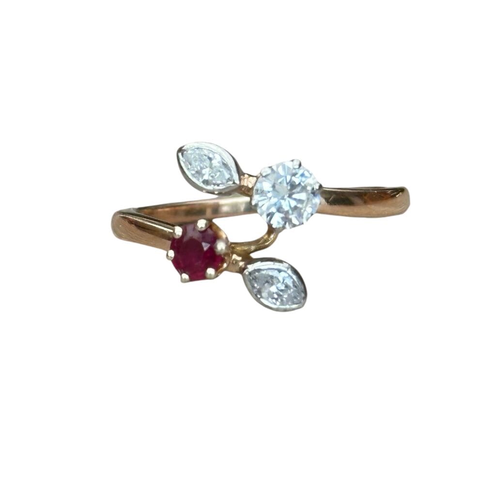 Bague 'Toi Et Moi' En Or 18 Carats - Rubis Et Diamants (0,44 Ct) - Poids 6,26 G - Taille 51 - Occasion