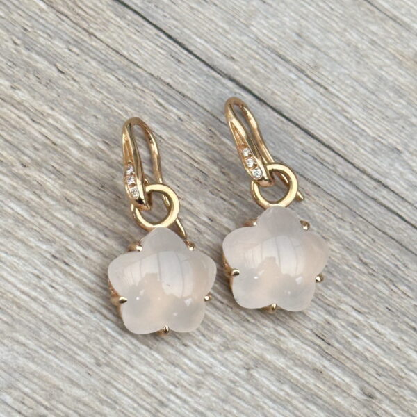 Pendants d'oreilles quartz roses en or 18 carats d'occasion