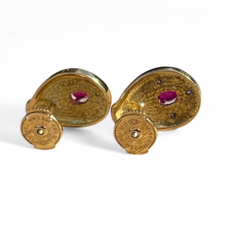 Boucles D'oreilles Anciennes Or 18 Carats Rubis Diamants - Occasion, Style Boucle
