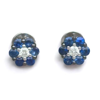 Boucles d’oreilles fleurs saphirs diamants en or 18 carats