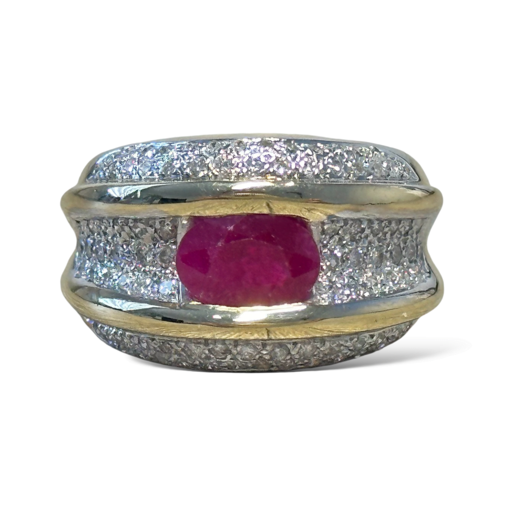 Bague Di Giorgio Paris En Or 9K (375/1000) Avec Rubis Et Diamants - Taille 52