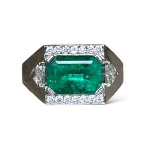 Chevalière émeraude diamants en or