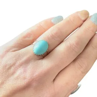 Bague Turquoise Naturelle 8,40 Carats en Or Jaune 18 Carats – Taille 57